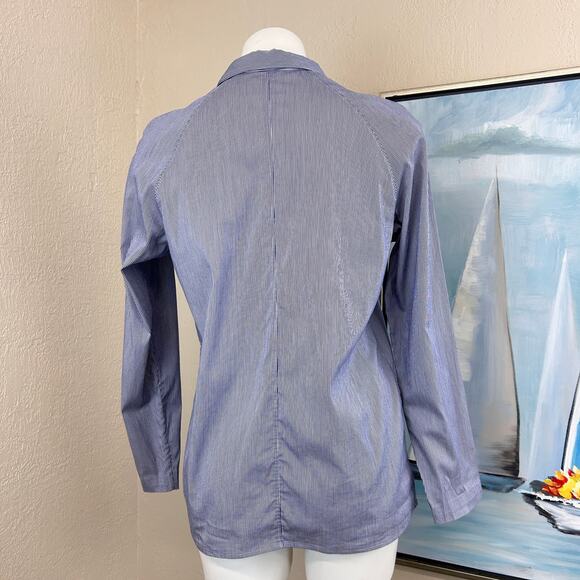 Theory Blouse Bida Blue & white pinstripe Size Large - Picture 3 of 7